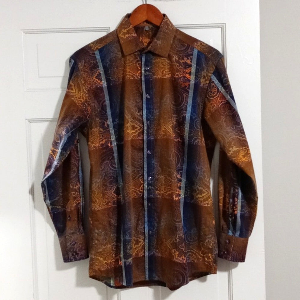 🖤Visconti Black🖤 - Blue/Orange Paisley Stripe L/S Button Down